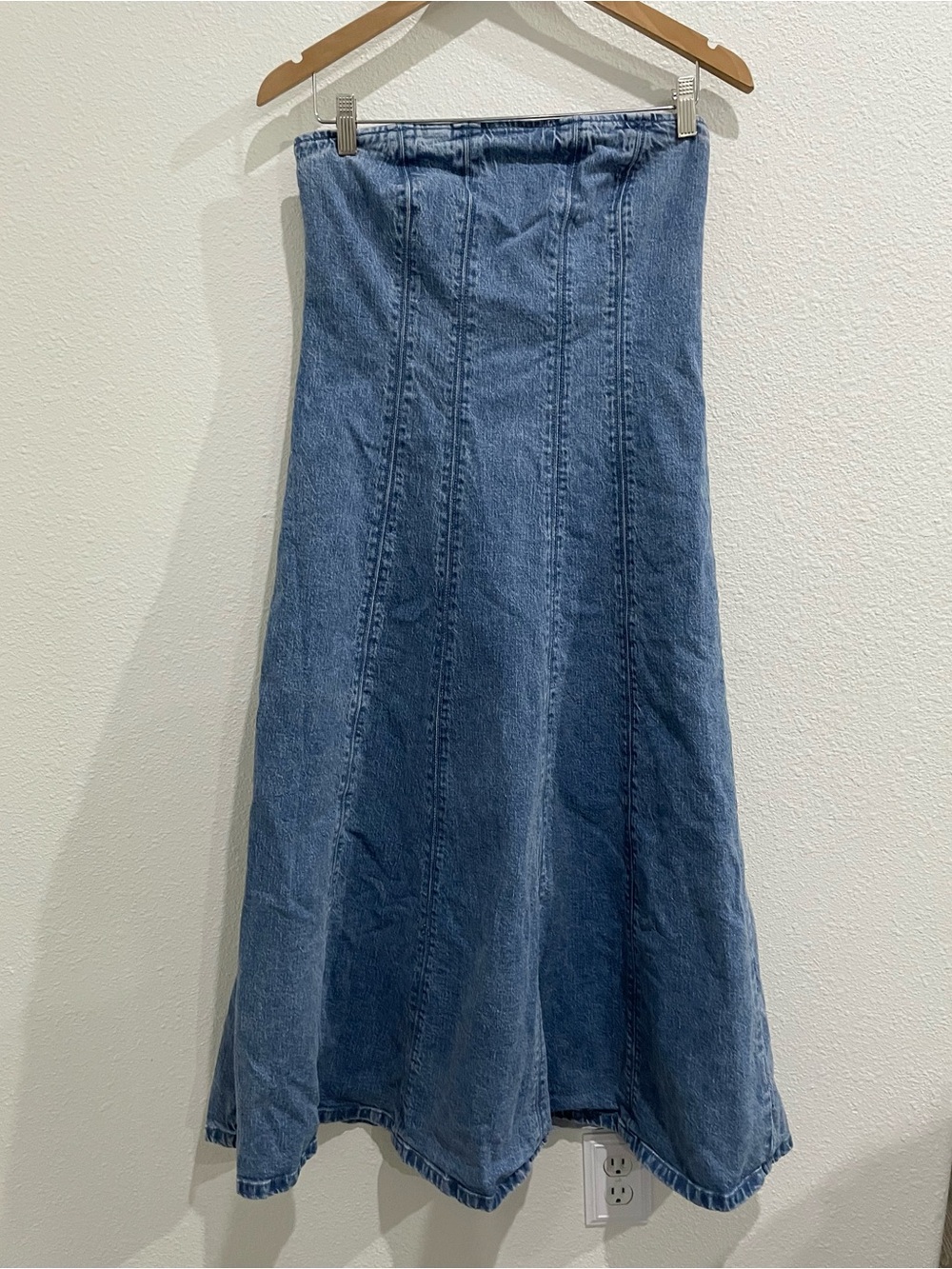 Abercrombie Mila Strapless Blue Denim Midi Dress Stretch Preppy Country - Picture 3 of 9